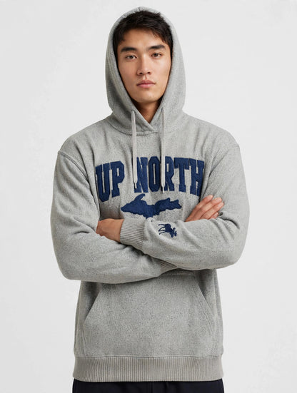 UP NORTH Hoodie - Michigan Map & Moose Logo - Heather Grey