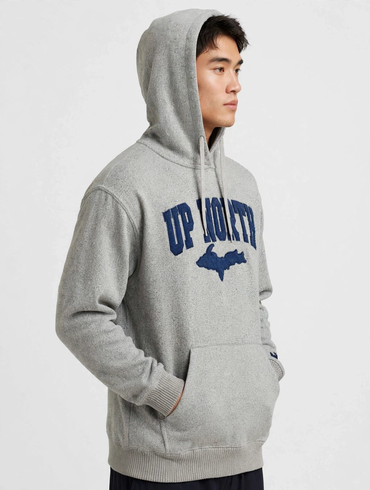 UP NORTH Hoodie - Michigan Map & Moose Logo - Heather Grey